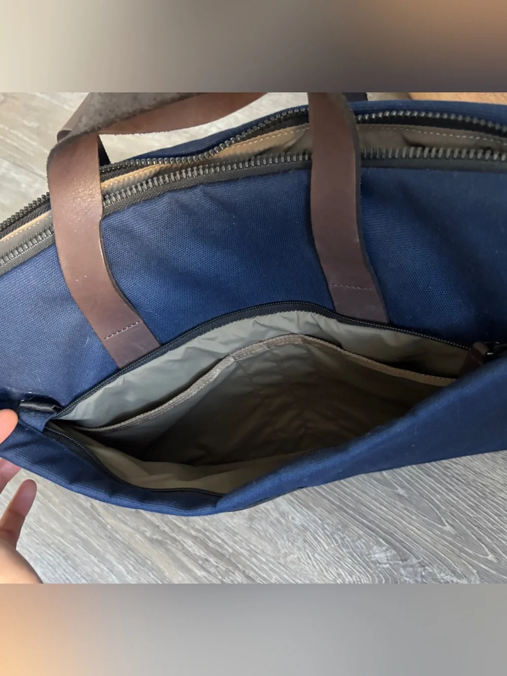 Bellroy 15in Navy and Brown Canvas Laptop Bag with Adjustable Strap